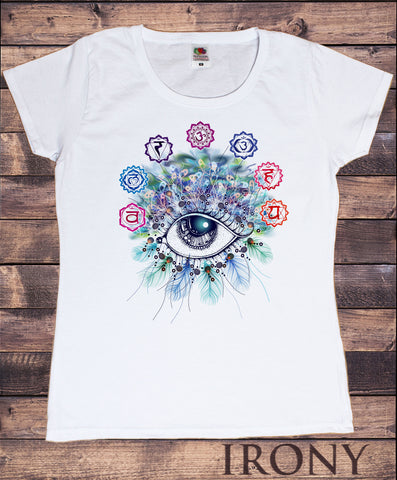 Women’s T-Shirt Chakra Eye Meditation Feathers  Peace Print TS1498