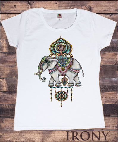 Womens T-Shirt,Ethnic Indian Elephant,Decorative Colourful  Print TS1524