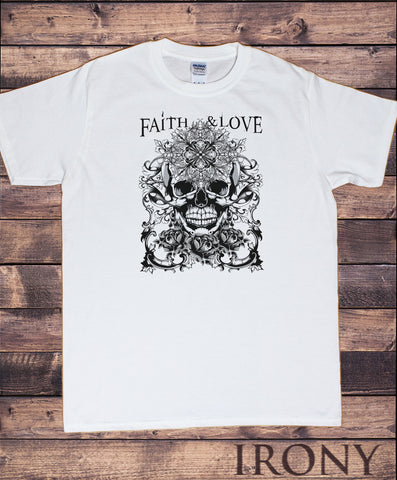 Men’s T-Shirt Rose Skull Gothic Style, Faith & Love Print TS1534