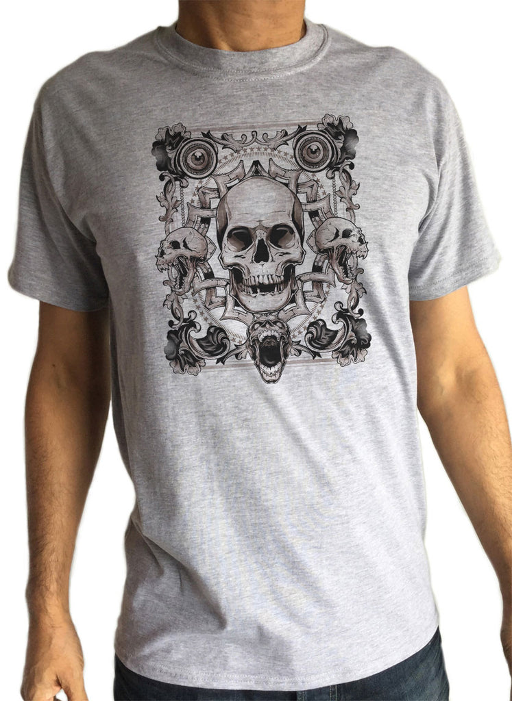 Men's T-Shirt Skull Gothic Style, Frame Heavy Metal Skulls Print TS1537
