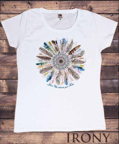 Women's T-Shirt Your Vibe Attract your Tribe Feather Ethnic Print TS1547