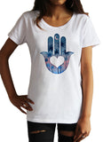 Women's T-Shirt Hamsa Hand Tropical Palm Trees Heart Graphical Print TS1556