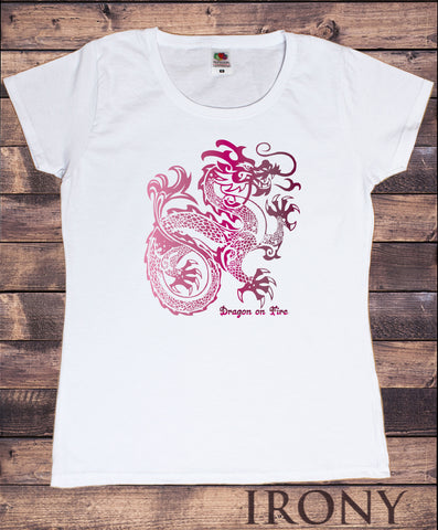 Women's T-Shirt Oriental Dragon on Fire Graphical Print TS1558
