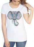 Women's White T-shirt Beautiful Elephant Ethnic Pattern Print TS1576