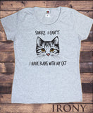 Women's T-Shirt Cute Cats Silhouette "Sorry, I can't have plans with my cat" Graphical Print TS1586