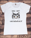 Women's T-Shirt Cute Cats Silhouette "Sorry, I can't have plans with my cat" Graphical Print TS1586