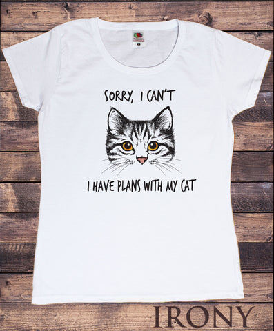 Women's T-Shirt Cute Cats Silhouette "Sorry, I can't have plans with my cat" Graphical Print TS1586