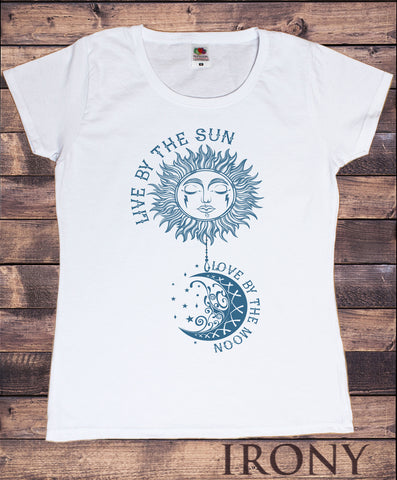 Women’s Tee "Live by the sun, Love by the moon" Stars Day Night Print TS1588