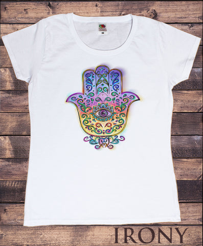 Women's  T-Shirt Hamza Hand, Ethnic Spiritual Meditation Print, TS1607