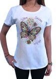 Womens T-Shirt Top Love Dream Inspire Butterfly Print TS1609