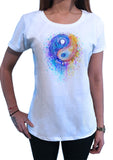 Women Ying Yang T-shirt Chinese Symbol Graphic Colourful Splatter Print TS1624