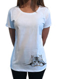 Womens T-Shirt Cute Kitten Cat Chilling Hiding Print TS1648