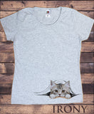 Womens T-Shirt Cute Kitten Cat Chilling Hiding Print TS1648