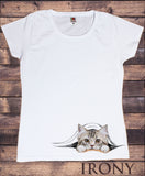 Womens T-Shirt Cute Kitten Cat Chilling Hiding Print TS1648