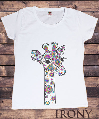 Women's T-Shirt With Giraffe Colourful Ethnic Print TS1649 print bottom