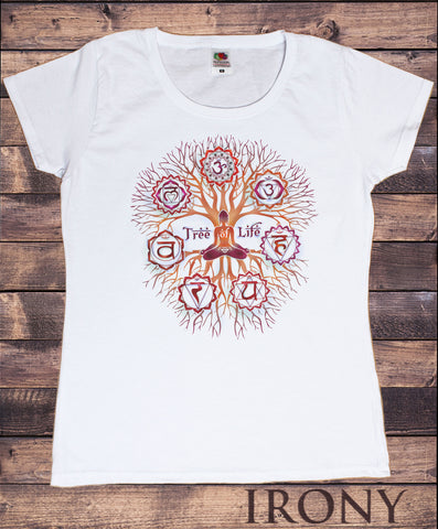 Womens T-Shirt 'Tree Of Life' Buddha Yoga Meditation Chakra Symbols Om zen Tree TS1655