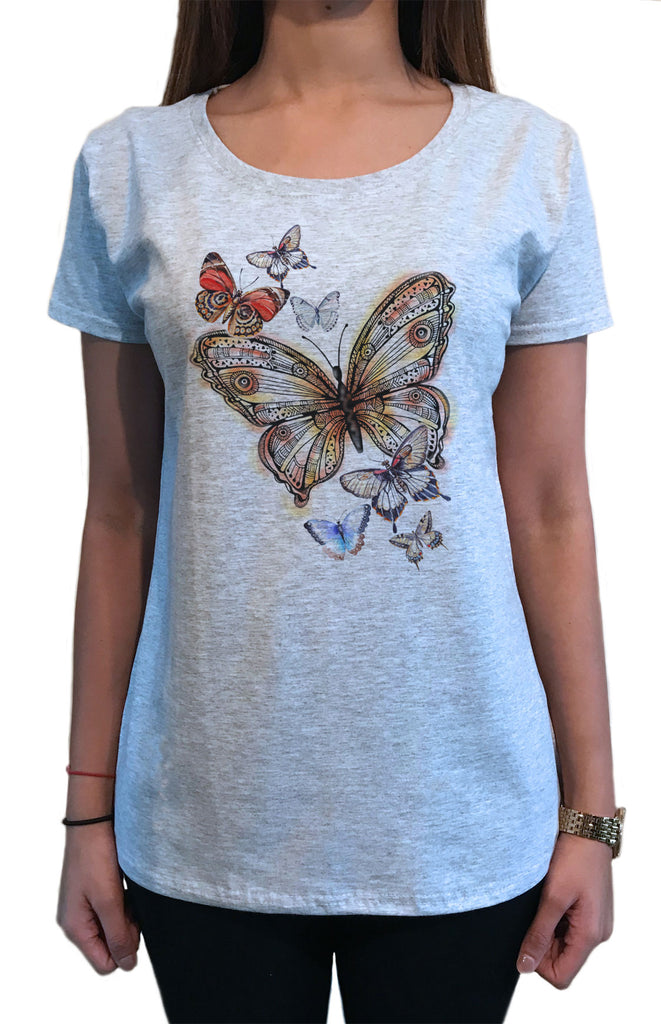 Women's T-Shirt With Large Butterfly- Butterflies Print TS1673