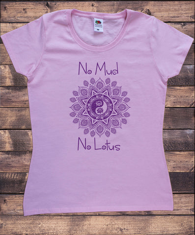 Women’s T-Shirt "No Mud, No Lotus" Yoga Flowery Lotus Print TS1676