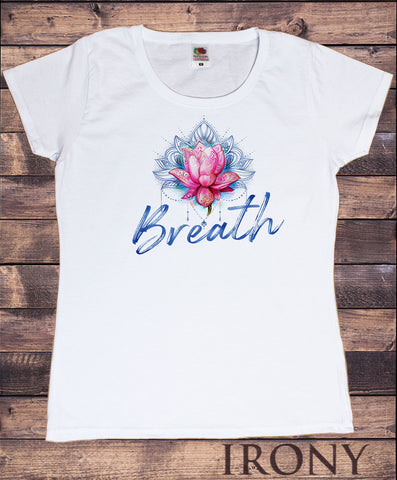 Women’s T-shirt Lotus Geometric Spiritual Design Breathe Flower Print TS1681