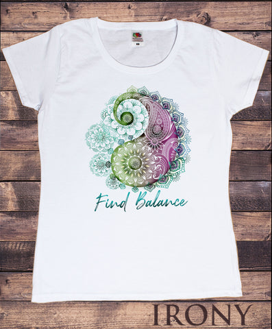 Womens T-Shirt Yin Yang Find Balance Splatter Paint Lotus Print TS1696