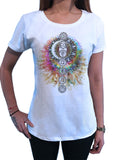 Women’s T-Shirt Buddha Coloured Chakra Symbols Colourful Design TS1704