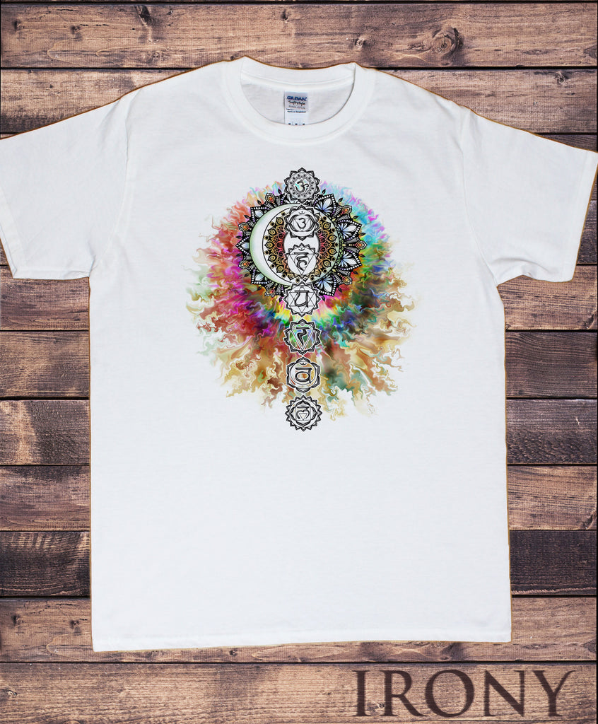Men's T-Shirt Buddha Coloured Chakra Symbols Colourful Design TS1704