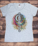 Women’s T-Shirt Buddha Coloured Chakra Symbols Colourful Design TS1704