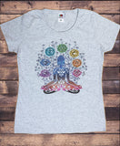 Womens T-Shirt Flower Yoga Buddha Chakra Meditation IChakra Print TS1743 F/B