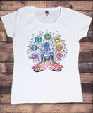 Womens T-Shirt Flower Yoga Buddha Chakra Meditation IChakra Print TS1743 F/B