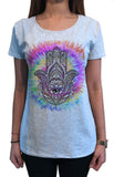 Women’s Top Chakra Meditation Peace Hamsa Hand Of Fatima Eye Palm Tie Dye Print TS1755