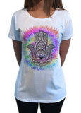 Women’s Top Chakra Meditation Peace Hamsa Hand Of Fatima Eye Palm Tie Dye Print TS1755