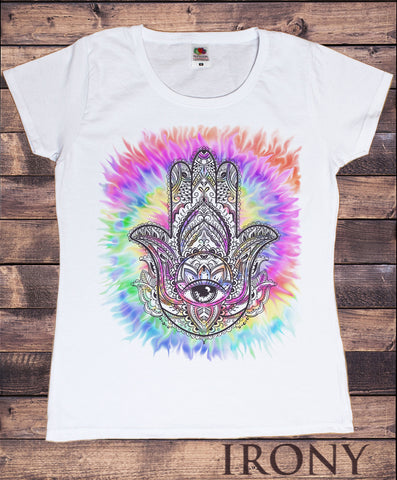 Women’s Top Chakra Meditation Peace Hamsa Hand Of Fatima Eye Palm Tie Dye Print TS1755