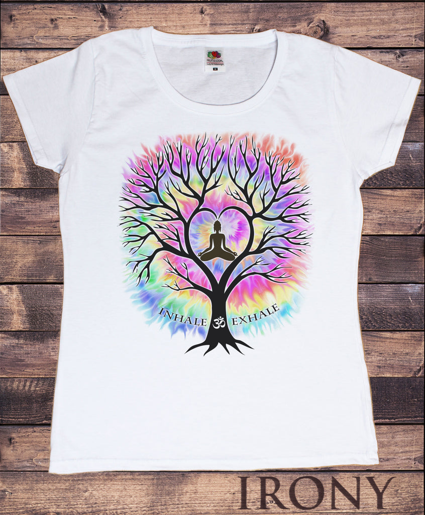 Women's T-Shirt Inhale Om Exhale Buddha Yoga Meditation Tree Zen-Print TS1761