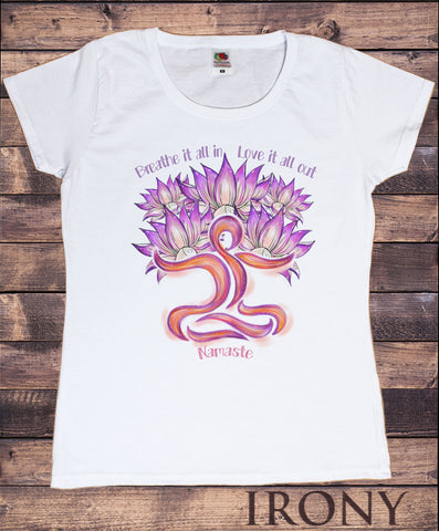 Womens T-Shirt Lotus Flower Yoga Mediation Breathe & Love Print TS1800