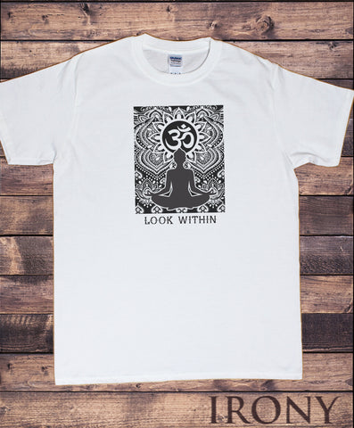 Mens T-Shirt Look Within Yoga Meditation OM Ethnic Pattern TS1807