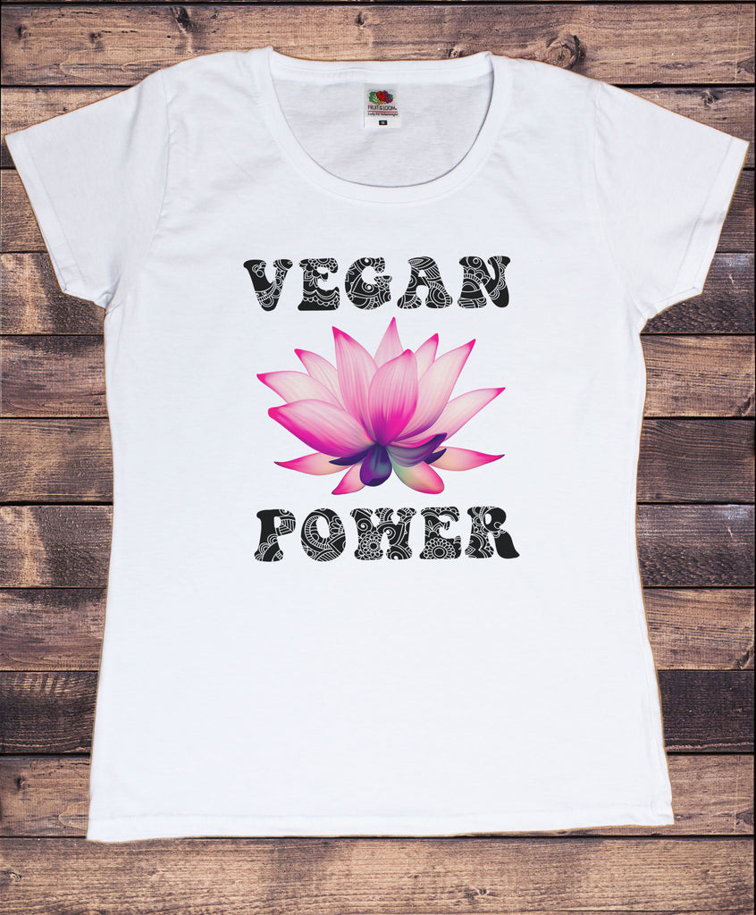 Women's T-Shirt Vegan Power Flowery Lotus Veganism Print TS1837