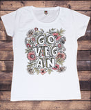 Women's T-Shirt Go Vegan Flowery Floral Veganism Print TS1840