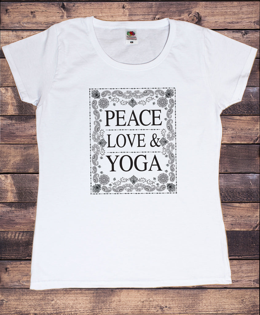 Women’s T-Shirt Peace Love & Yoga Ethnic Pattern Print TS1859