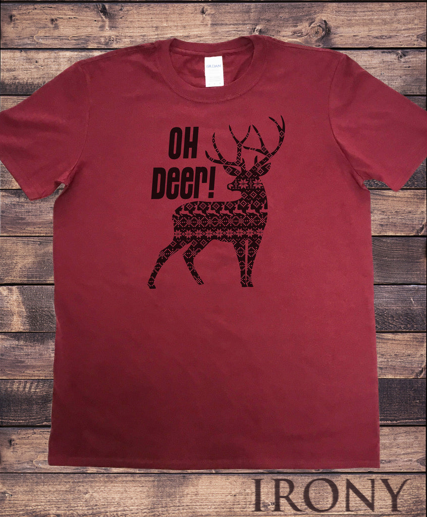 Mens T-shirt Christmas \'Oh Deer\' Funny Reindeer knit Effect Xmas Festive  Novelty Print TS1880