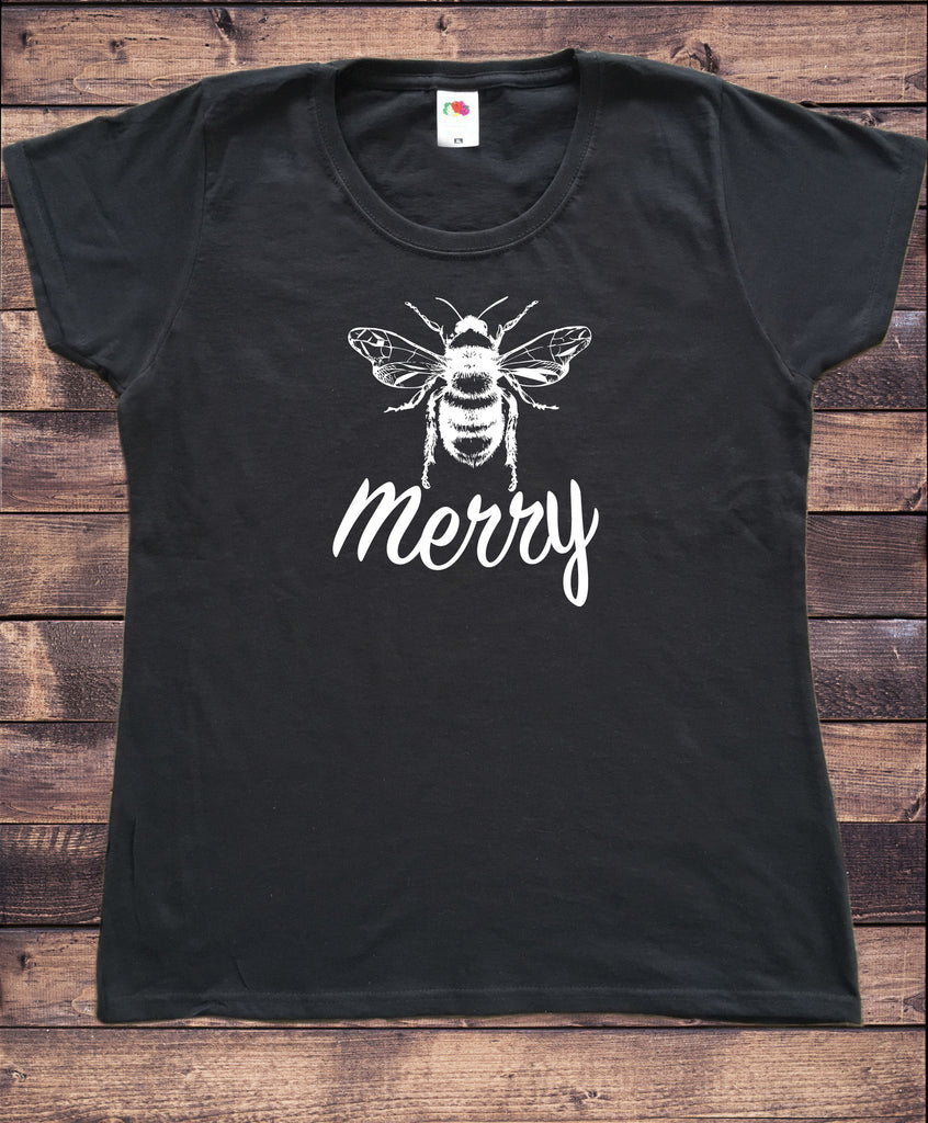 Women’s T-Shirt "Bee Merry" Christmas Humour Funny Native Seasonal Print TS1888