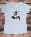 Women’s T-Shirt "Bee Merry" Christmas Humour Funny Native Seasonal Print TS1888