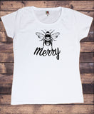 Women’s T-Shirt "Bee Merry" Christmas Humour Funny Native Seasonal Print TS1888