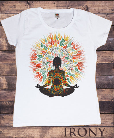 Women's White T-Shirt Yoga Chakra Meditation Peace Spirit India Om Print TS569