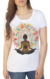 Women's White T-Shirt Yoga Chakra Meditation Peace Spirit India Om Print TS569