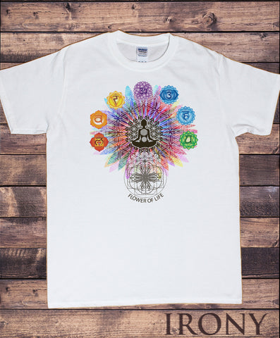 Mens T-Shirt "Flower Of Life" Buddha Chakra Symbols Geometric Design TS796