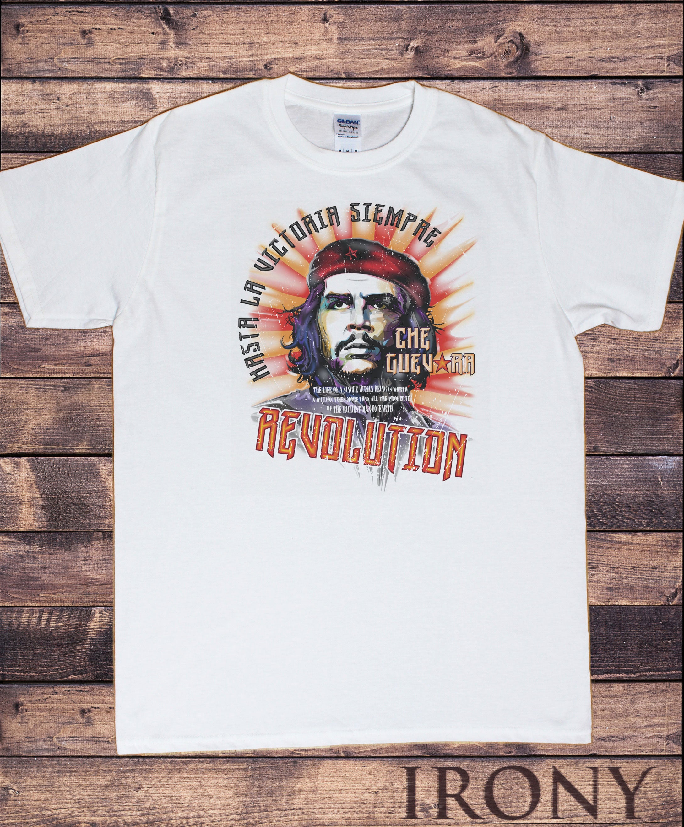 Mens White T-Shirt Guevara Face Image Comrad -Viva La Revolution Retro Political TS895