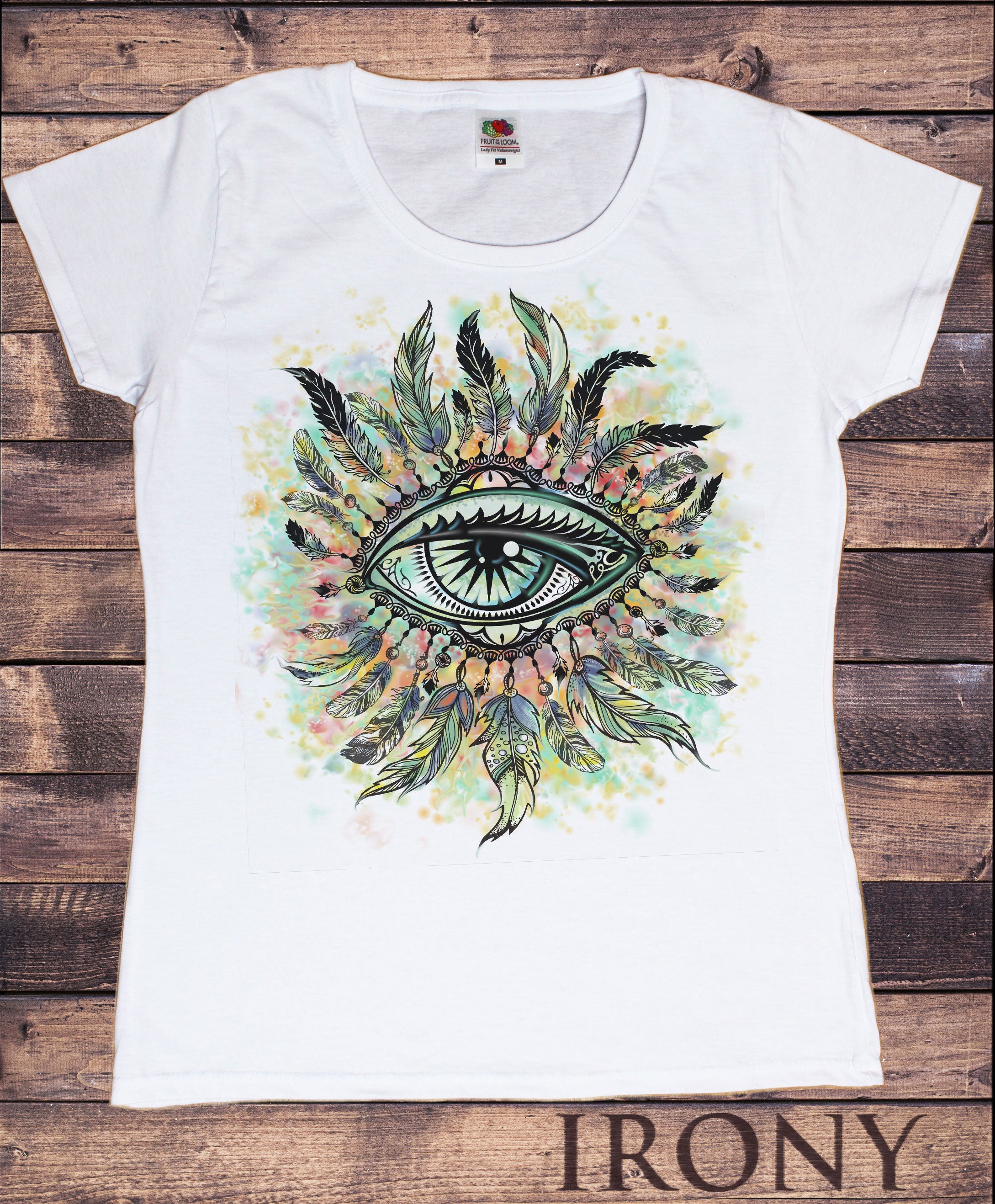 Women s White T Shirt Red Indian Native Eye American Feathers Eye Iconic Culture Novelty TS900