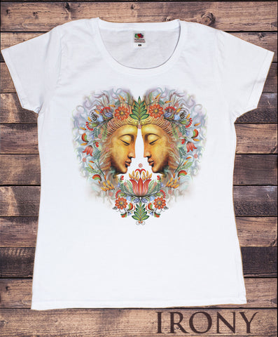 Women's White T-Shirt Buddha Om Asum Yoga Chakra Meditation India Zen-Flowers Heart TS911