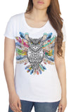 Women’s White T-Shirt Tribal Red Indian Owl Native American Feathers TS926