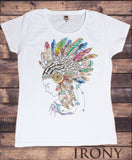 Women’s White T-Shirt Tribal Red Indian Native American Feathers Culture Novelty TS927